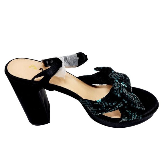 Amoji Womens Sequin Bow High Heel Sandals Black/Green Size 38 /US 8 - Picture 11 of 16